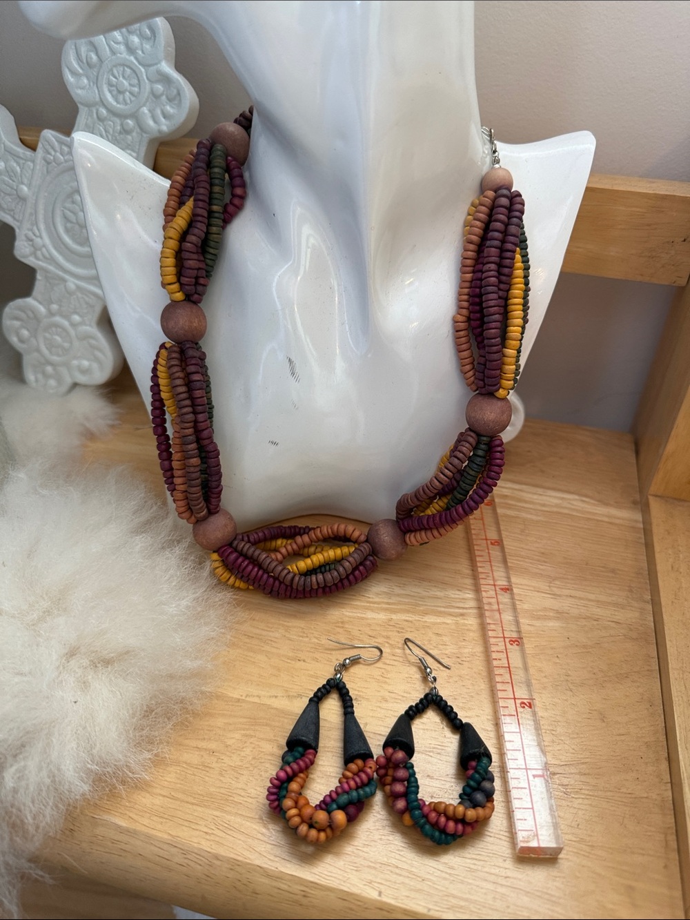 Bohemian Multicolor Beaded Hoop Earrings & Matching Beaded Necklace Jewelry